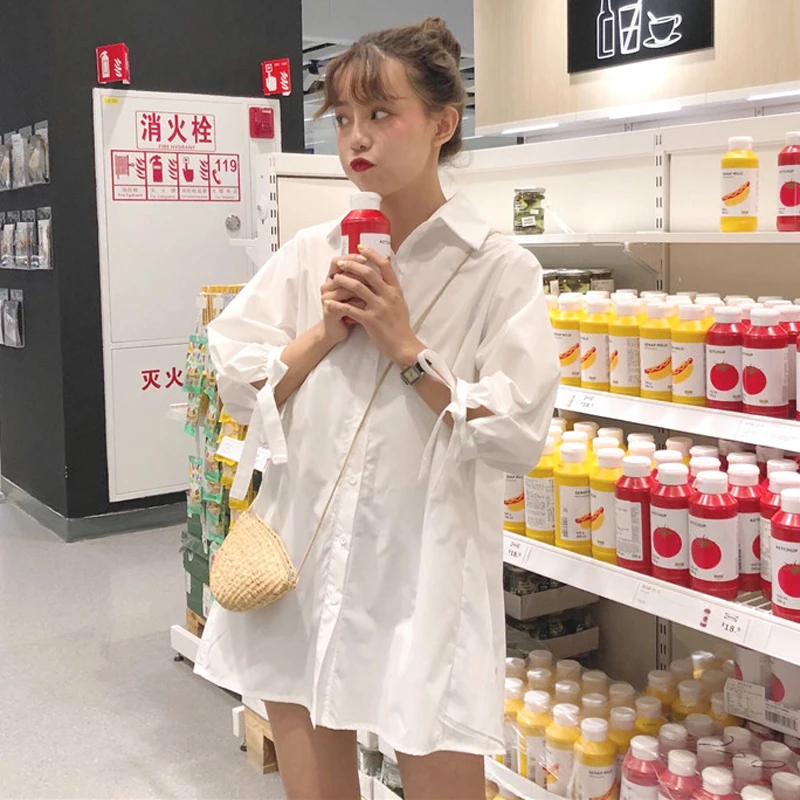 Mihoshop Ulzzang Корейская женская модная одежда с отворотом Бандажное платье длинным