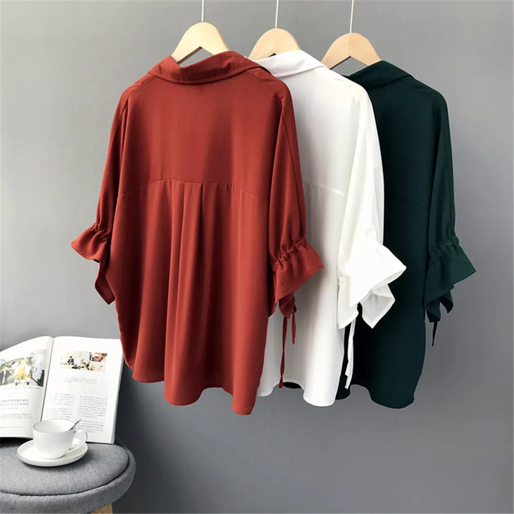 High quality Casual Chiffon V-neck Loose Shirt Office Wear 2018 White Women Blouse Shirt Half Batwing Sleeve Summer Elegant top (18)