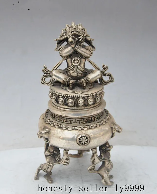 

china buddhism Mahakala buddha lion beast statue Incense Burner Censer