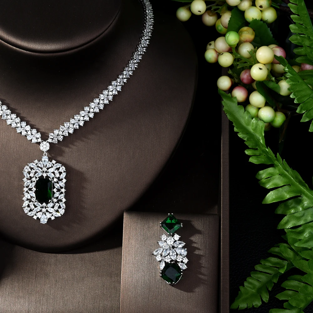HIBRIDE Fashion Green AAA CZ Jewelry Sets for Women Necklace Set Bijoux Femme Accessories Square Shape Jewelry Gifts N-1016 - Image 3