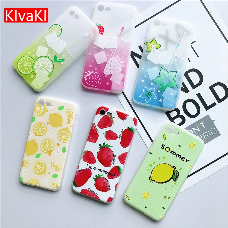 

KIvaKI Soft Silicone Phone Case For iphone 7 8 7plus Fruit Strawberry orange Drink Pattern TPU Case Cover For iphone 6 6s plus X