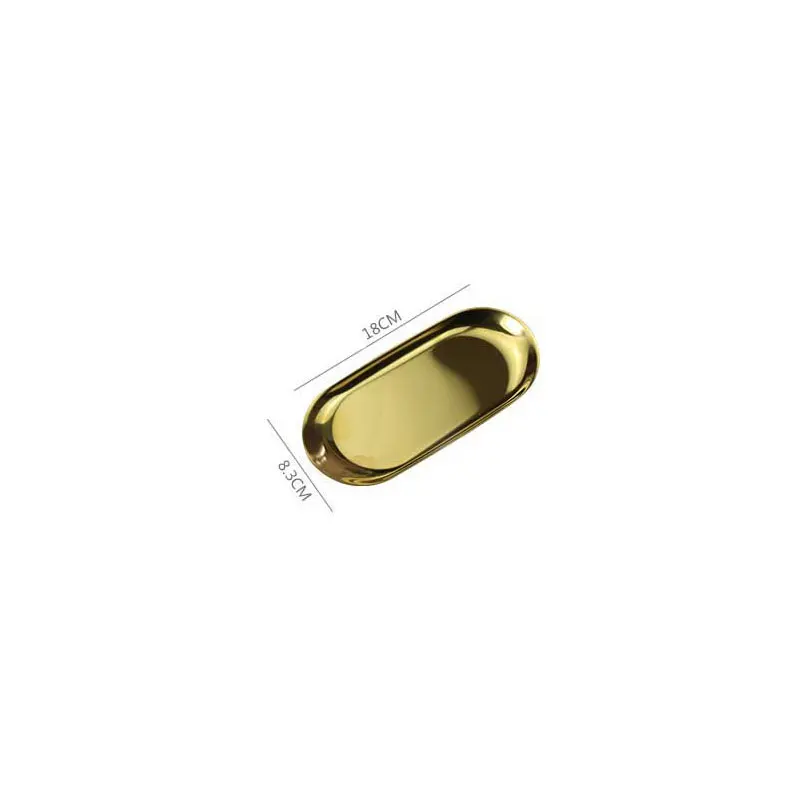 gold small Нордический Овальный металлический поднос для ювелирных изделий, настольный органайзер, украшение для кухни, плато для хранения продуктов, золотые и серебряные украшения - Цвет: gold small