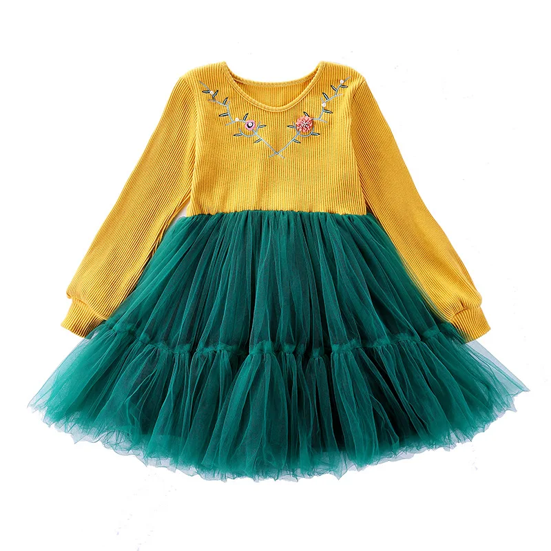 4-12Yrs Kids Girls Knitted Long Sleeve Embroidery Tutu Dress Autumn Winter Casual Cotton Children Dresses Girl Party Dress CA130