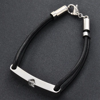 

IJB5085 Men Bracelets Hot Selling 316L Stainless Steel Memorial Urn Ashes Bangle Fashion Leather Bracelets With Zircon
