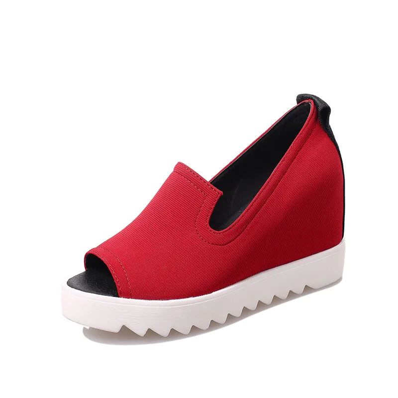 

New Arrival Spring Summer Peep Toe Women Flats Shoes Causal Platform Wedges Slip on Comfort Women Loafers Shoes Canvas