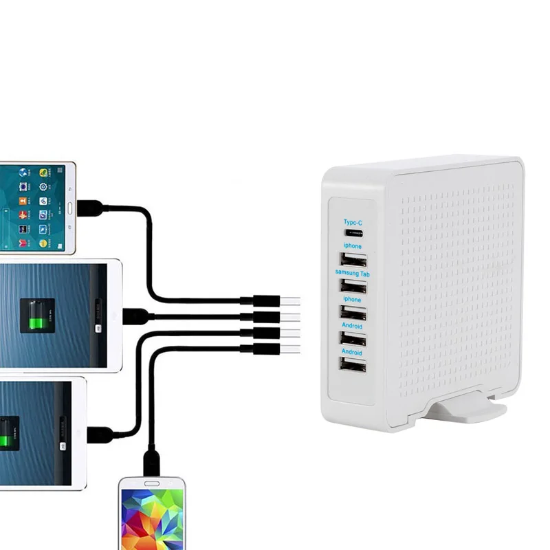 6 منافذ USB الذكية حائط السريع شاحن 10A نوع-C واجهة ل iPone الروبوت ماك اللوحي XXM8 6 منافذ USB الذكية حائط السريع شاحن 10A نوع-C واجهة ل iPone الروبوت ماك اللوحي XXM8