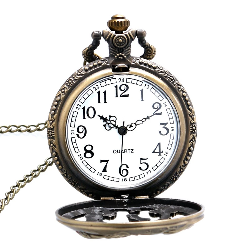 Vintage Hollow Horse Theme Pocket Watch Men Child Best Gift Bronze Mini Quartz Watches Half Hunter Zodiac Pocket Clock  (2)