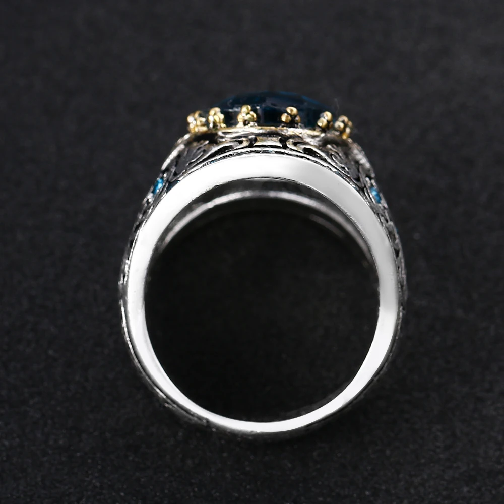 Bague Ringen Серебряный 925 ювелирные кольца для мужчин и женщин Винтаж панк 10X14 мм; Павлин; синий драгоценный камень кольцо Юбилей вечерние подарки