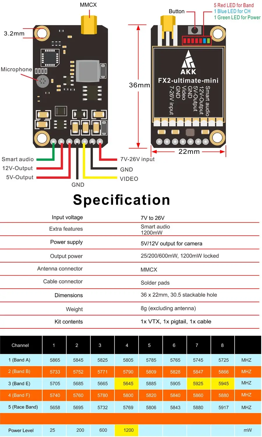 AKK FX2-ultimate-mini поддержка OSD Настройка обновленная версия с большим диапазоном