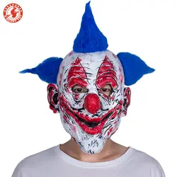 Жуткая злая страшная маска клоуна для Хэллоуина резиновая латексная маска клоуна с голубыми волосами