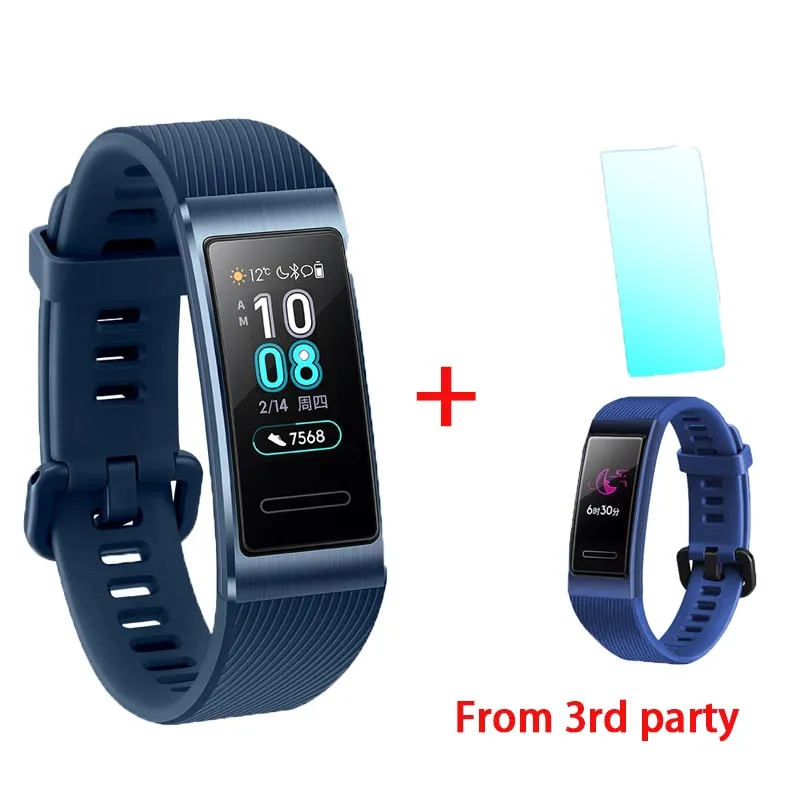 Смарт-браслет huawei Band 3 Pro, gps, металлическая рамка Amoled, полноцветный дисплей, сенсорный экран, датчик сердечного ритма, датчик сна - Цвет: blue add blue film