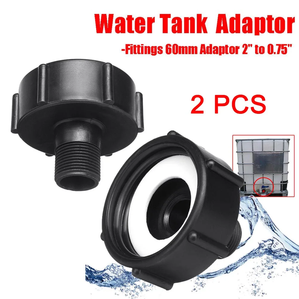 

New 2Pcs 1000L IBC Water Tank Garden Hose Adapter Fitting 60mm Adaptor 0.75" NE