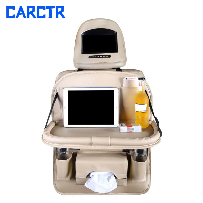 

Car Seat Back Bag Organizer Multi Pocket PU Leather Car Storage Bag with Foldable Seat Tray 5980