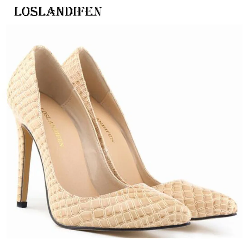 

Loslandifen Ladies Crocodile Pattern Sexy Pointed Toe High Heel Shoes Plus Size 35-42 Women Solid Color Daily Office Pumps