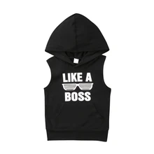 Для новорожденных одежда для малышей Девочки, мальчики, Дети без рукавов с принтом букв футболка без рукавов с капюшоном