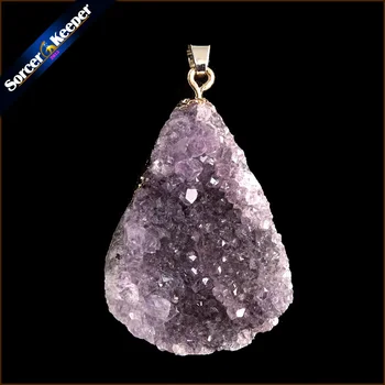 

Natural Irregular Purple Raw Amethysts Quartz Crystal Cluster Pendant Necklace With 24K Gold Filled Edge Fit Jewelry Making Y033