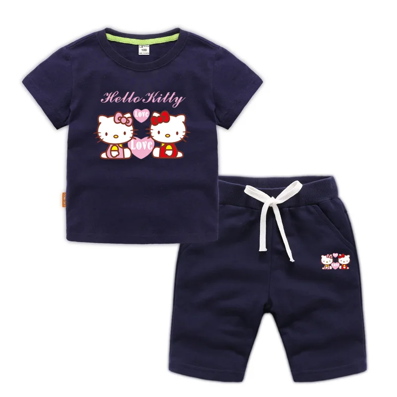 Г. Детский костюм для девочек Летняя Милая рубашка с рисунком «hello kitty»+ брюки одежда из двух предметов детский комплект одежды с героями мультфильмов