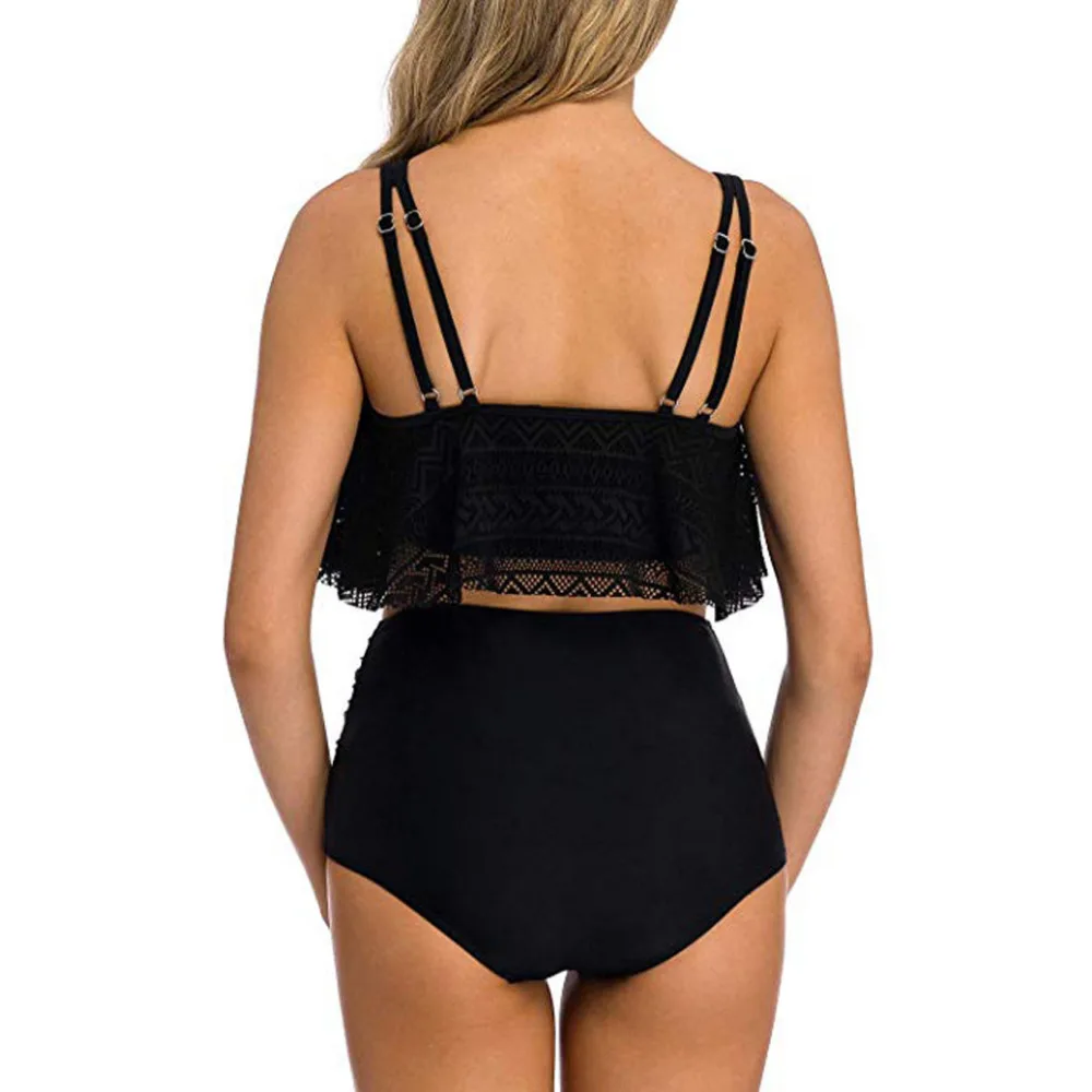 2019 women's large size sexy bikinis set ruffled high waist solid color swimsuit push up summer bikinis e fatos de banho 40J13 (6)