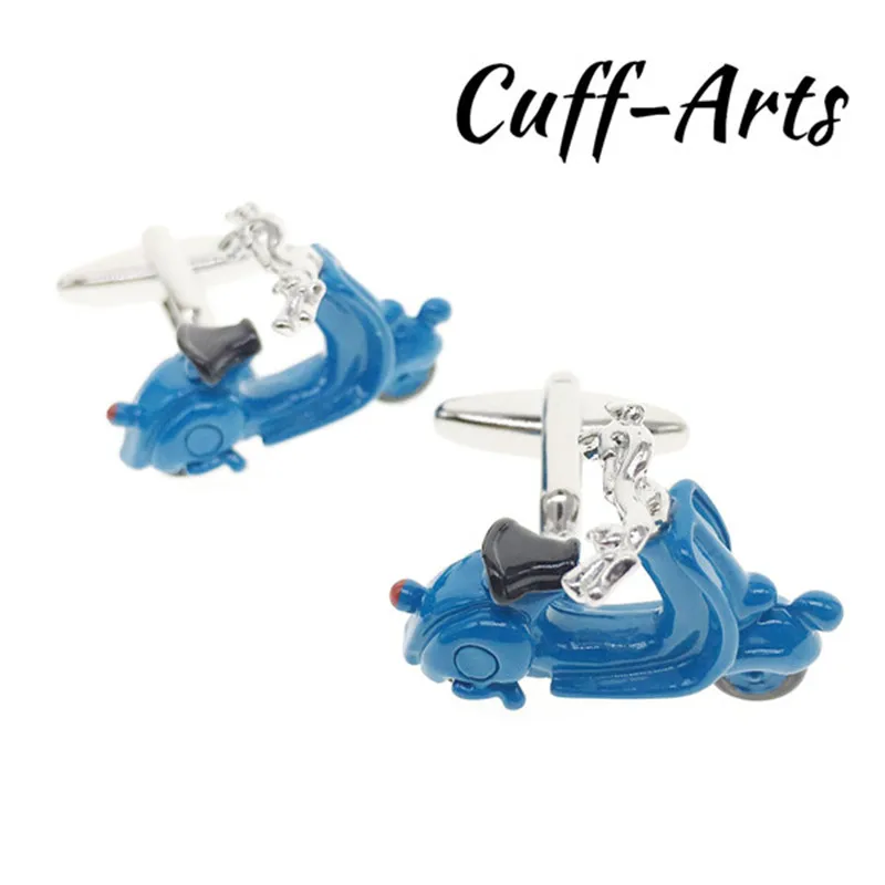 

Cuffarts Cute Mens Cufflinks Silver Blue Electric Motorcycle 2018 Fashion Cuff Links Men Jewelry Gemelos Brass Cufflink C10021