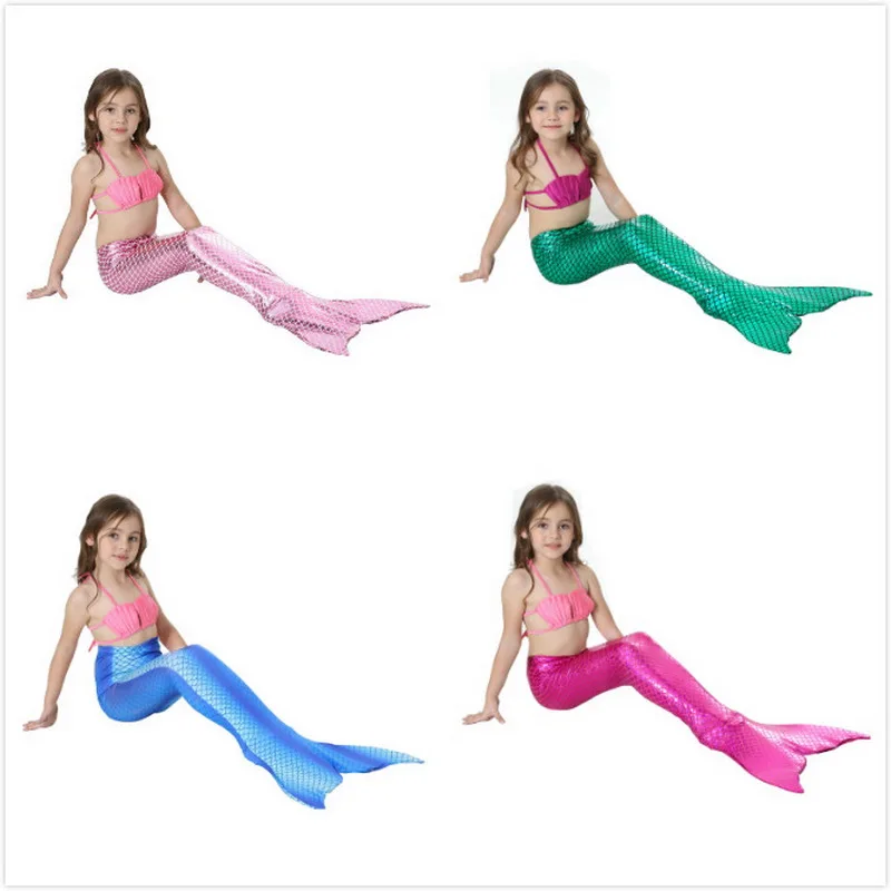 Pouvez Ajouter Monopalme Fille 3 Pi/èces Maillot de Bain Princesse Queue de Sir/ène Mermaid Tail Bikini Enfant Cosplay Ensembles