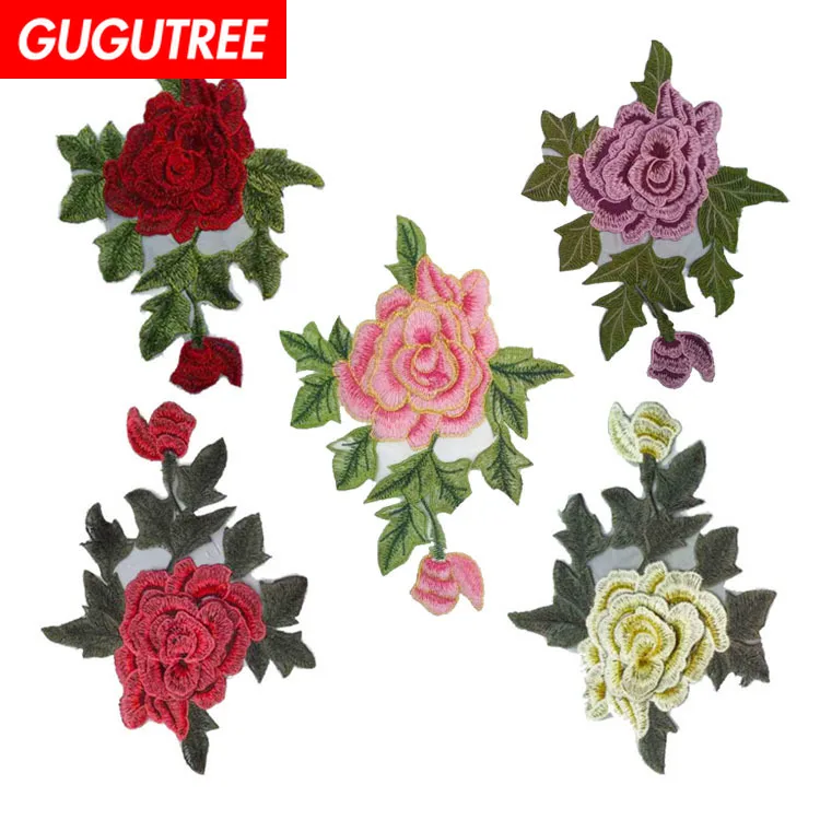 

GUGUTREE embroidery big rose patches flower patches badges applique patches for clothing ZM-152