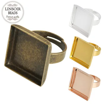 

LINSOIR 10pcs Gold Silver Bronze 20mm 25mm Square Glass Cabochon Cameo Blank Ring Base Settings Tray Bezle Jewerly Making K0606