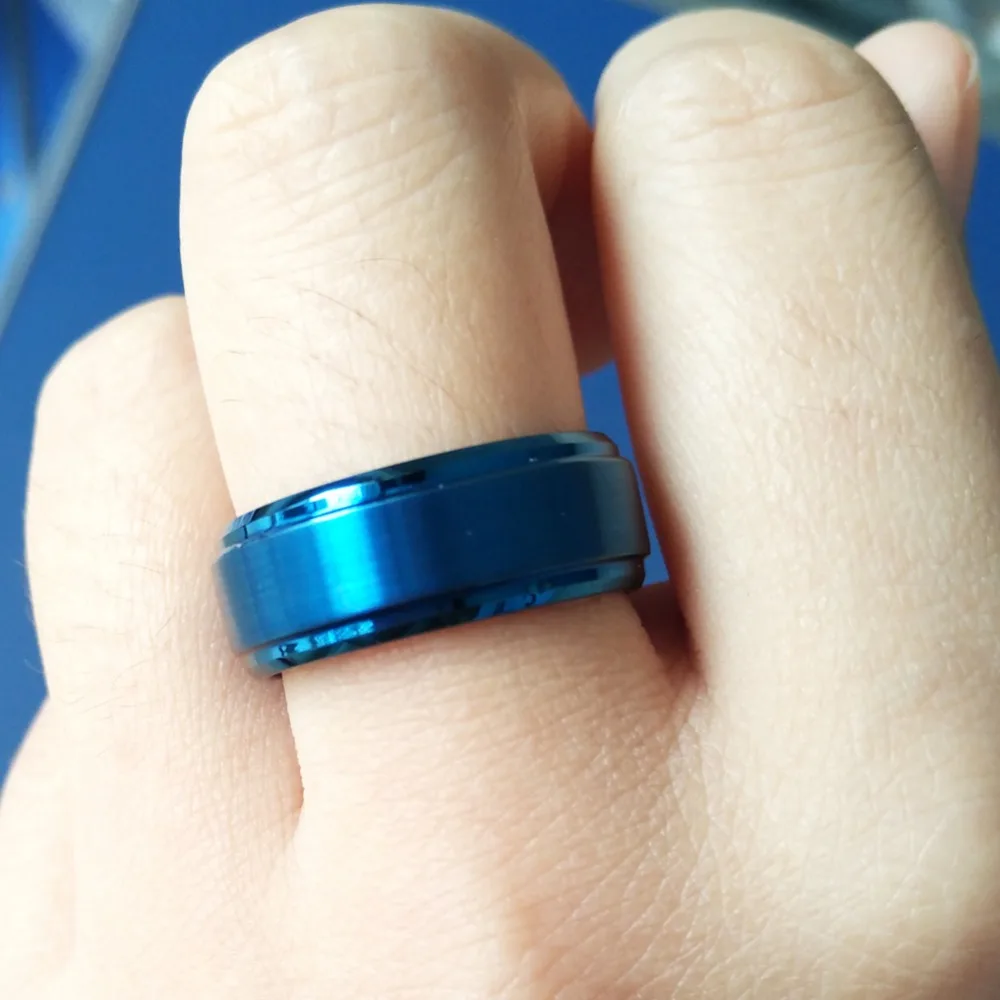 1 Pair His 8MM & Hers 6MM Blue Tungsten Carbide Wedding Band Ring Set Best Jewelry for Couples Lovers Sizes 7-10.5