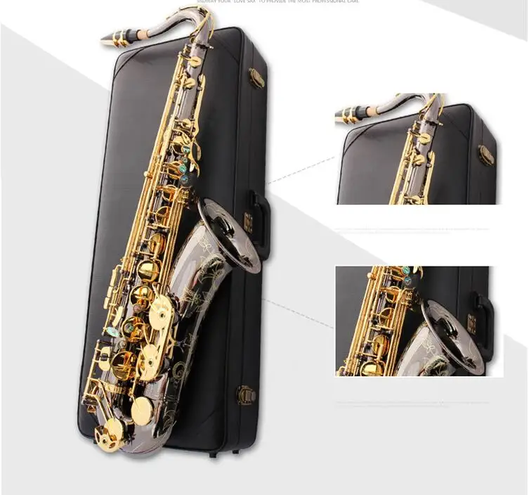 

2018 Tenor Saxophone Instrument New B Flat Tenor Sax Wind / Tube Black Nickel Gold Key Saxophone with case Free shipping