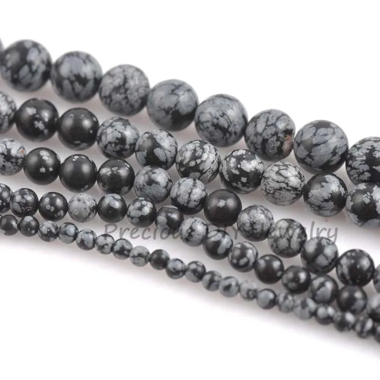 

Natural Snowflake Obsidian Black Round Loose Beads For Jewelry Making DIY 1 strand Pick Size 6mm 8mm 10mm 12mm TRS0005