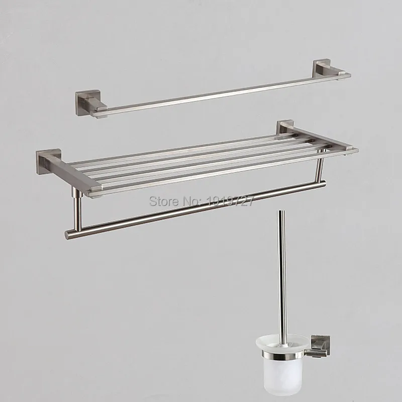 

2017 New Arrival Wholesale Modern Stainless Steel Brushed 3pcs Bathroom Accessories Set Towel Bar Towel Rack Toilet Brush Holder