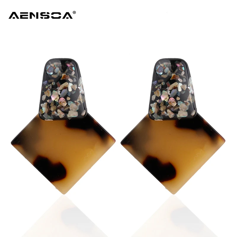 

AENSOA New Unique Trendy Tortoiseshell Leopard Earrings Acetate Acrylic Sequin Geometric Drop Earrings For Women Pendientes 2018