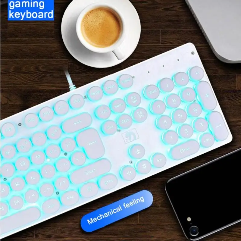 Стимпанк Ретро Keycap USB Проводная светящаяся игровая клавиатура с подсветкой 104