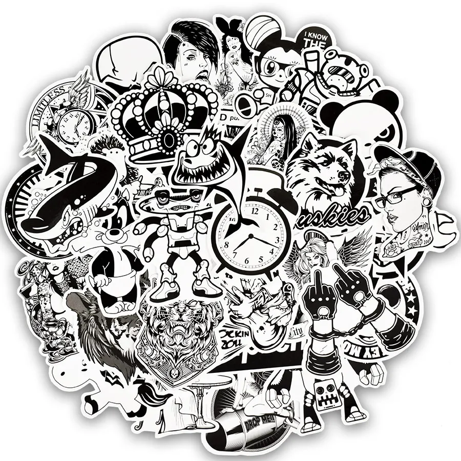 50pcs-Random-Black-and-White-Sticker-Graffiti-Punk-JDM-Cool-Stickers-for-Kids-Sticker-on-Laptop (1)