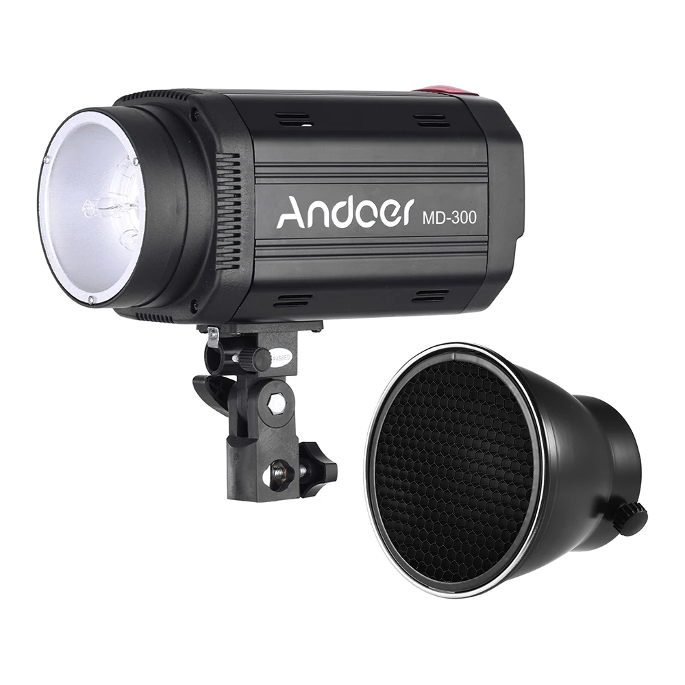 Prix pour Andoer MD-300 300WS GN58 Photo Studio Flash Stroboscopique Photographie La Lumière avec 50 W Modélisation Lampe avec 96mm Abat-jour Grille nid d'abeilles Prix pour Andoer MD-300 300WS GN58 Photo Studio Flash Stroboscopique Photographie La Lumière avec 50 W Modélisation Lampe avec 96mm Abat-jour Grille nid d'abeilles