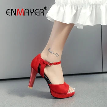 

ENMAYER 2019 New Arrival Women Super High Summer Fashion Sandals Flock Basic Party Women Sexy Shoes Size 34-43 LY2369