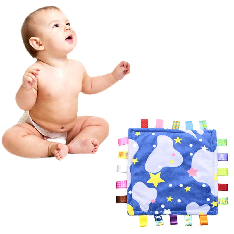 Baby Appease Towel With Closed Ribbon Tags Square Crinkle Teething Toy Colorful Hand Catching Cloths FJ88