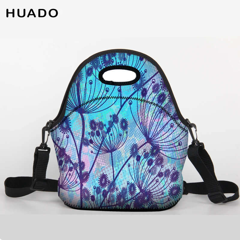 

Flower pattern Lunch Bag Neoprene Large Lunch Tote bag With shoulder belt for Women Kids Baby Girls