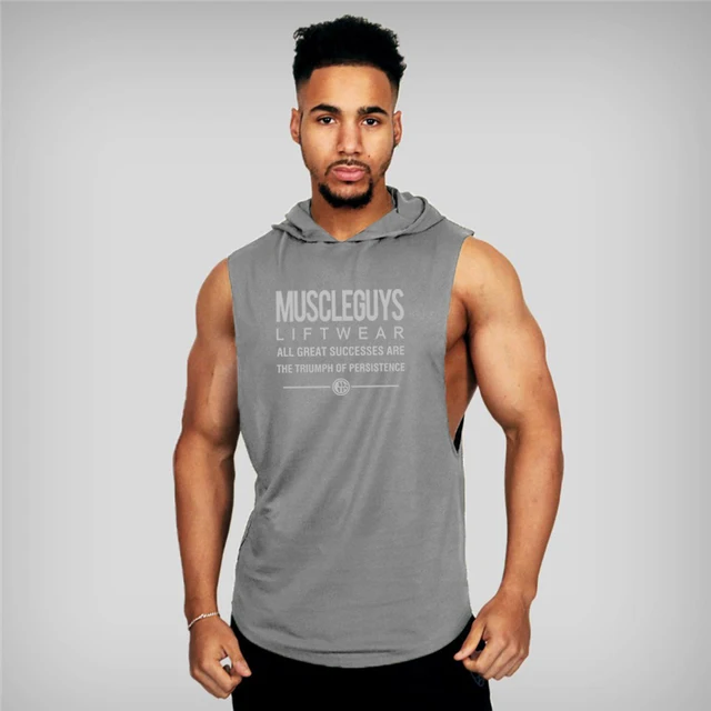 Muscleguys Liftwear Sleeveless Shirt with hoody Brand Gyms Clothing Fitness  Men Bodybuilding stringers tank tops singlets