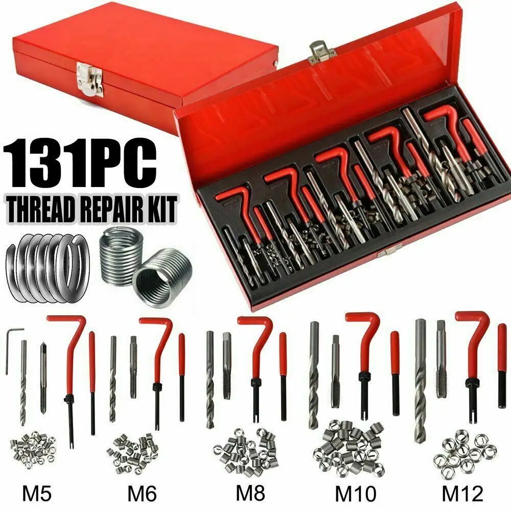 

131 Piece Engine Block Recovery damage Thread Repair Tool Kit Thread Tap Repair Cutter Kit M5 M6 M8 M10 M12 Helicoil Compatible