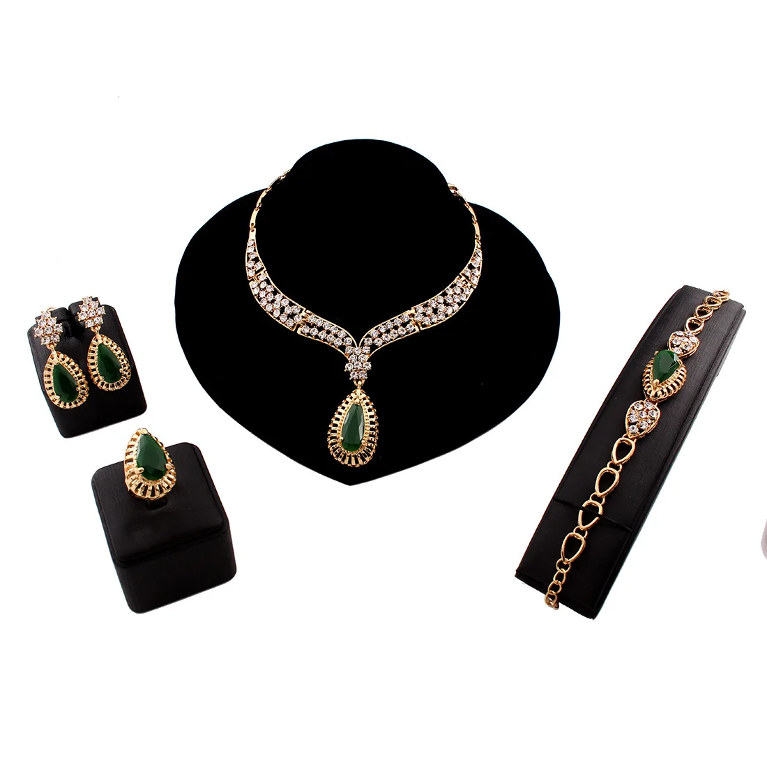 Indian Style Hot Sale Crystal Luxury Gold Jewelry Necklace Earrings