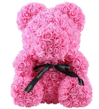 40 см розовый медведь Искусственные цветы девушка Юбилей Рождество День Святого Валентина подарок на день рождения для свадебной вечеринки - Цвет: 38cm pink