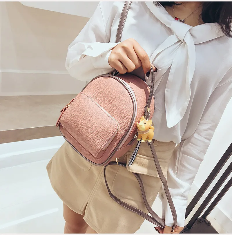 NIGEDU Kpop Women backpack Puppy pendant female shoulder bag small PU leather backpacks for girls teenagers wallets Daypack  (14)