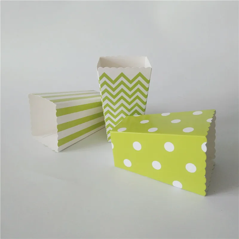 

12pcs Green Wavy Striped Dot Mini Stiff Paper Party Popcorn Boxes Pop Corn Candy/Sanck Favor Bags Wedding Birthday Movie Party