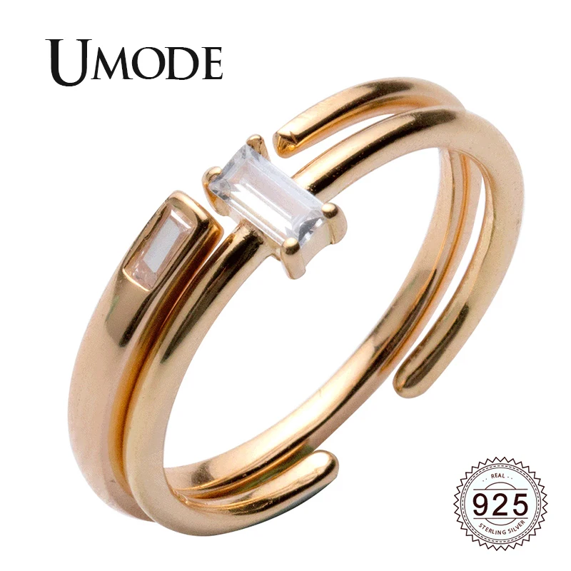 UMODE 925 пробы серебряные кольца для женщин циркониевые Кристальные геометрические Кольца Открытые регулируемые ювелирные изделия новые трендовые ULR0739