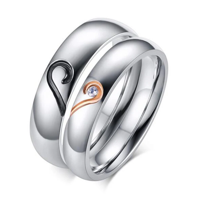 

Engagement Wedding Ring for Women/ Men Stainless Steel Heart Zirconia Stone Couple Ring Heart Lovers' Ring