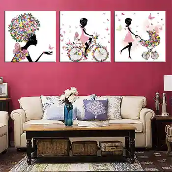 

Frameless Dancing Girl Oil Painting Butterfly Wall Poster Canvas Art HD Modular Picture Home Decor ( Include 8 Color ) 3 Pieces