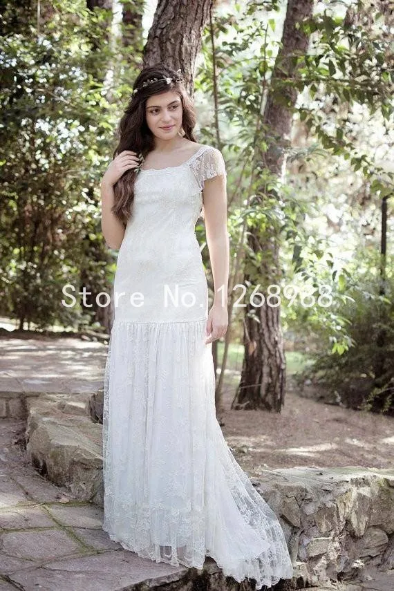 Plus Size Wedding Dress Mermaid Trumpet Square Neck Short Sleeve