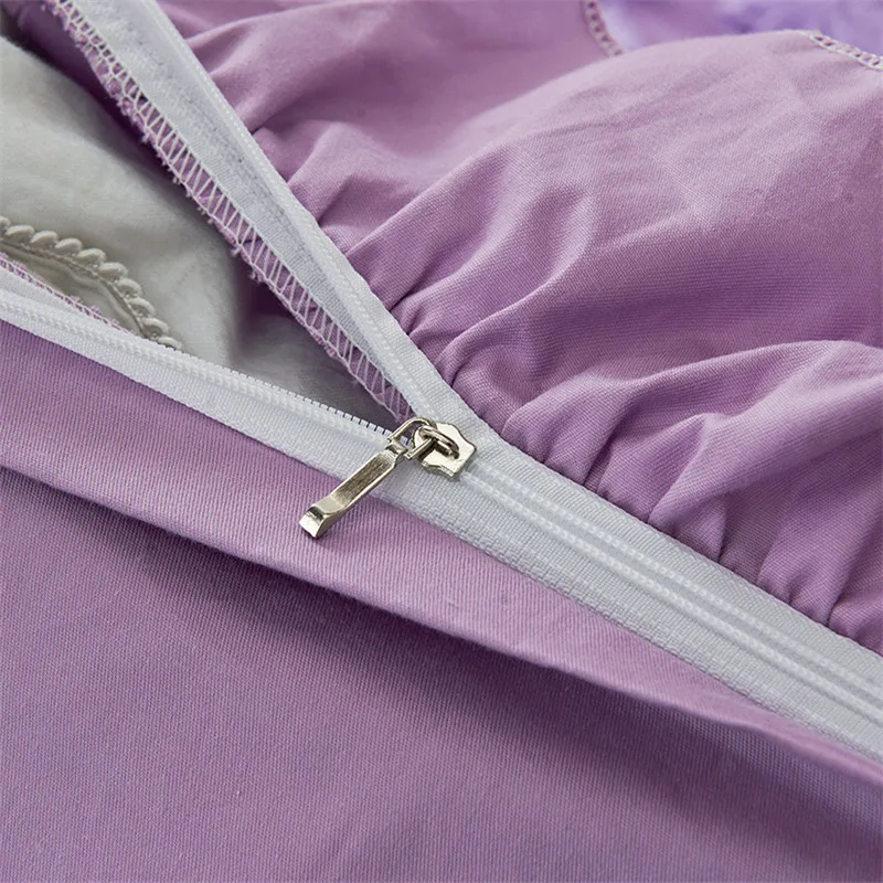 Романтические фиолетовые Кружева Принцесса Свадебные Постельные комплекты покрывало 4 шт. жаккард сатин оборками пододеяльник постельное белье кровать юбка хлопок