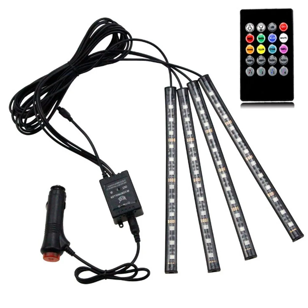 

DJSona 4x 36 LED Car Charge 12V 10W Glow Interior Decorative Atmosphere Blue Inside Foot Light Lamp With Remote Control