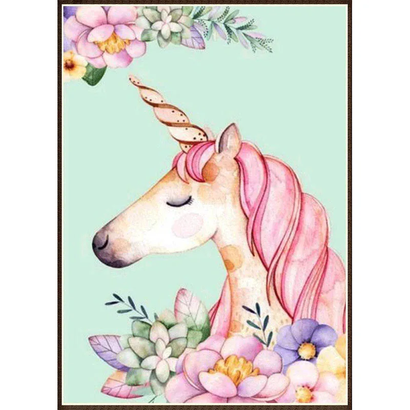 

Diamond Art Unicorn Licorne Full Drill Daimond-Painting-Unicorn 5d Diy Cute Cartoon Unicorn Pink Flower Leaf Wall Art Unframed